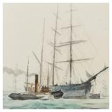 Peter Knox signed Marine watercolor- ships-