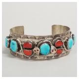 Effie C. Zuni signed silver cuff bracelet set with