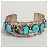 Effie C. Zuni signed silver cuff bracelet set with