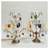 Pair French girandoles 4 light lamps with crystal