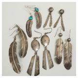 5 pr Southwest silver feather motif earrings- 45g
