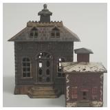 2 early cast iron building banks incl "State Bank"