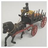 Hubley cast iron horse drawn dray wagon toy with