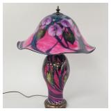 Daniel Lotton art glass table lamp with flowers &