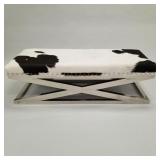 Post modern "X" base bench with cowhide upholstery