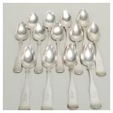 13 sterling silver fiddle pattern spoons- 8 toz