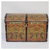Early rosemaled decorated dome top trunk- 27 3/4"H