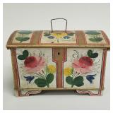 Antique Norwegian rosemaled small trunk- 5 1/2"H