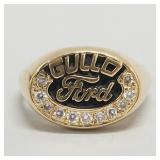 14k gold Ford ring s/w 11 diamonds- 10.3g, size 11