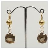 Pair of 18k gold drop earrings set with large