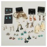 19 pair Southwest silver, etc. earrings- some set