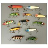 12 vintage fishing lures incl Heddon