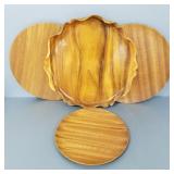 4 lg mid-century wood serving trays 20" dia larger
