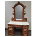 Antique Victorian walnut marble top vanity w/