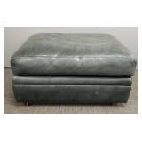 Large leather ottoman on wheels (as seen- stains,