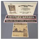 4 vintage paper radio advertisements incl Crosley,