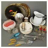 Gp vintage kitchen/ dinnerware etc incl Deco tray-