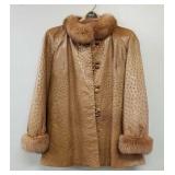 Fur trimmed Ostrich leather ladies jacket -