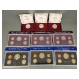 9 coin sets, etc incl 3- 90% silver half dollars,