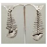 Pr Taxco sterling silver articulated fish earrings