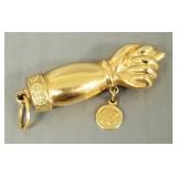 18k gold (stamped 750) figa charm 1.5"L 3.3g