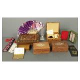 Gp Asian motif stone items, inlaid & carved boxes,