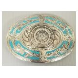 Enameled Alpaca silver belt buckle 4.25" x 3"
