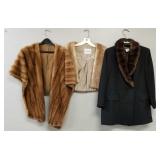 3 ladies mink furs etc, incl 2 stoles & 1 wool fur