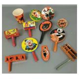 11 vintage,etc. Halloween, etc. noisemakers & 1