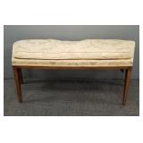 Antique upholstered wood bench w/ down pillow top