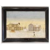 Antique folk art painting on tin- possum?, dog,