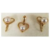 18k gold & pearl heart pendant w/ matching