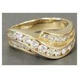 14k gold & diamond ring- 7g, sz 8, 21 diamonds-