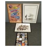 3 Beatles & 1 Beach Boys artworks, etc incl framed