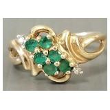 10k gold, emerald & clear stone ring- 3.2g, sz 6.5
