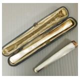 2 mother of pearl cigarette holders - 1 w/ 14k