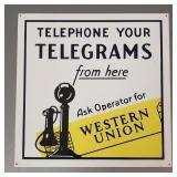 Painted tin Western Union telegram sign- 13" x 13"