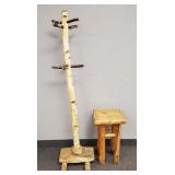 2 rustic wood items: log table 24"H 14"W & birch
