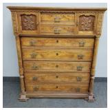 Victorian walnut & burl tall 7 drawer chest w/