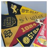 5 vintage St. Olaf, etc. felt pennants & 1 lion