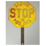 Vintage metal "Stop School Police" hand held sign