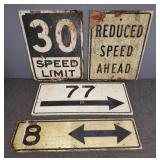 4 wooden road signs incl speed limit, etc-