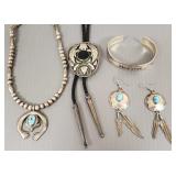 4 pcs Southwest silver, etc jewelry: naja necklace