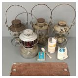 Group railroad items incl lanterns, sign, spoon,