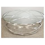 Modern steel & glass cocktail table- 43" dia,