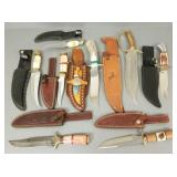 9 stag handles, etc. knives w/ sheaths & 1 folding