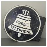 Vintage metal 2 sided Public telephone flange sign