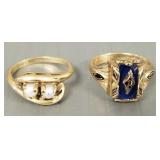 Two 10k gold rings- 7.5g total, sz 6 1/2: one s/w