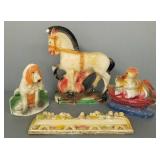 4 pcs vintage chalk ware etc incl 11"T horse -