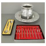 Gp mid-century metalware incl Norway salad set -
